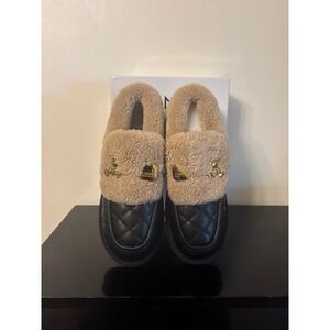 LONZA Black and Tan Quilted Sherpa Loafers